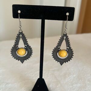 Silver and Yellow Teardrop Earrings